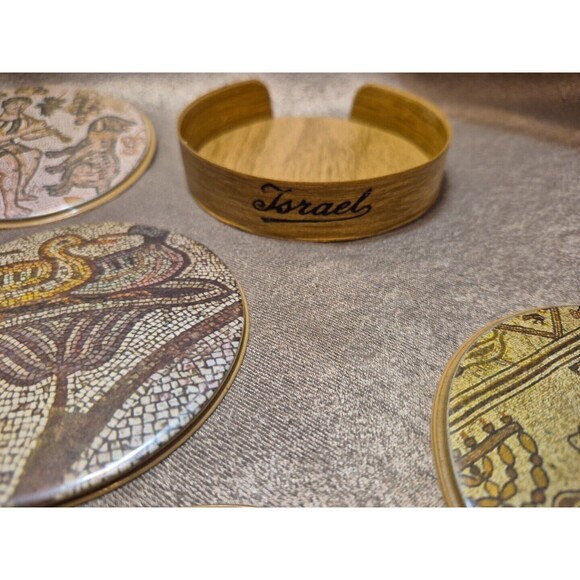 VTG RARE 1959 Vinyl Israel Souvenir Drink Coasters SET OF 11 3 1/2" - Picture 7 of 16